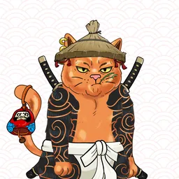 Ronin cat with daruma charm