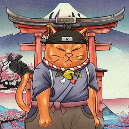 Cat in bandana before the torii gate