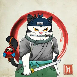 Cat with blade before the enso circle